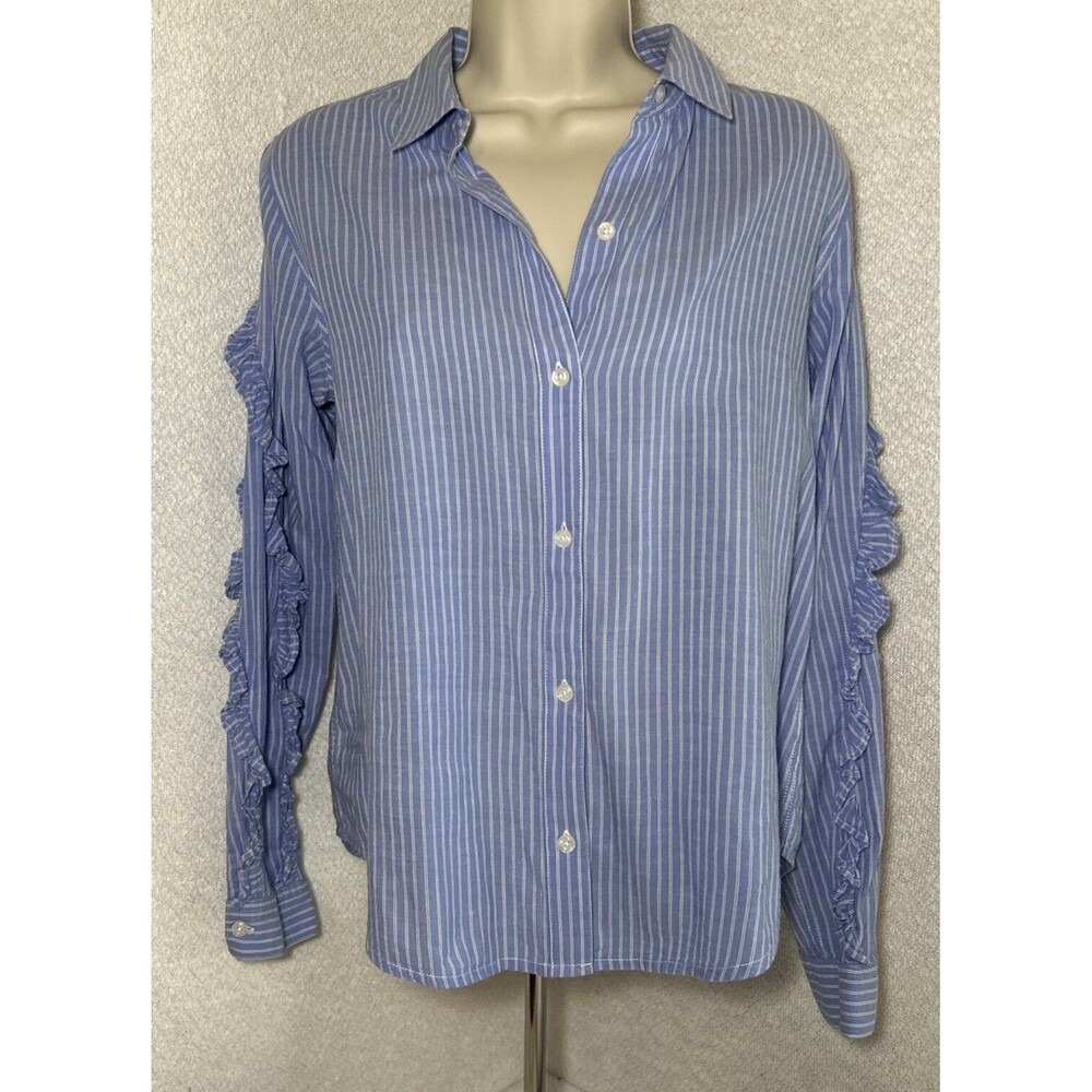 Rails Women’s Sz PS Blue Striped Lizzi Button Down Ruffle Shirt Beachy Frilly